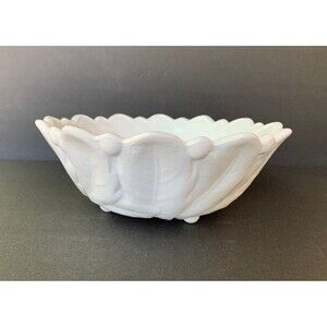 Vtg1960s Indiana 9” Milk Glass Footed Fruit/Serving Bowl in Wild Rose Pattern
